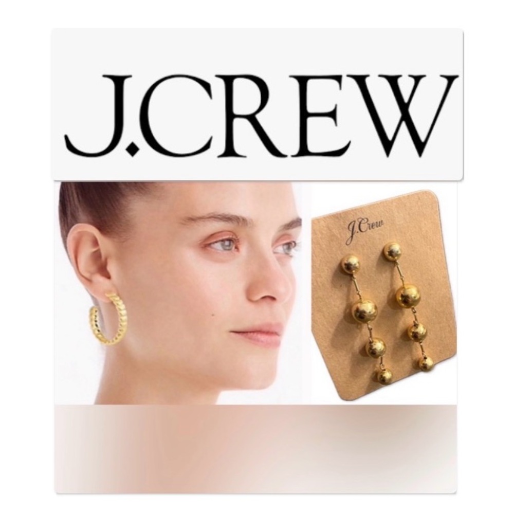 NEW Lot of 2x [J. Crew] Textured Gold Hoops & Multi Ball Drop Dangle Earrings